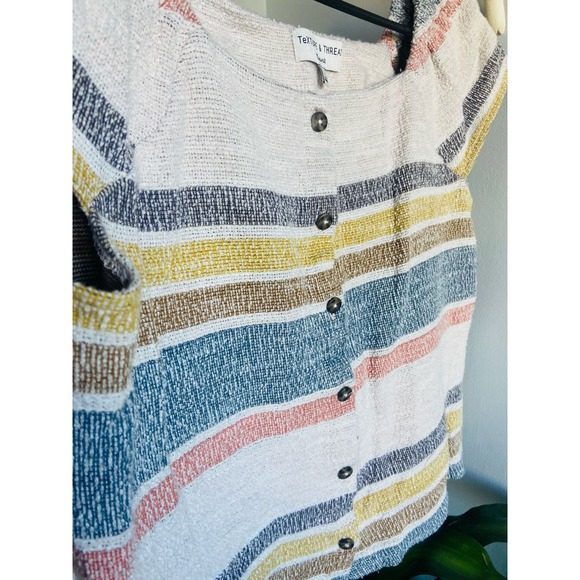 Boho Chic Texture and Thread Large Large Cortton Boxy Tank Striped - Picture 4 of 7